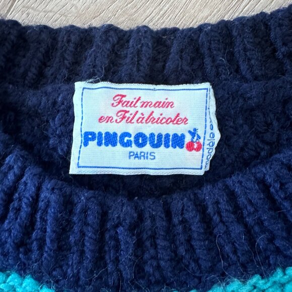 Vintage PINGOUIN Paris Handmade Fisherman's Sweater L-XL - Navy - Picture 5 of 10
